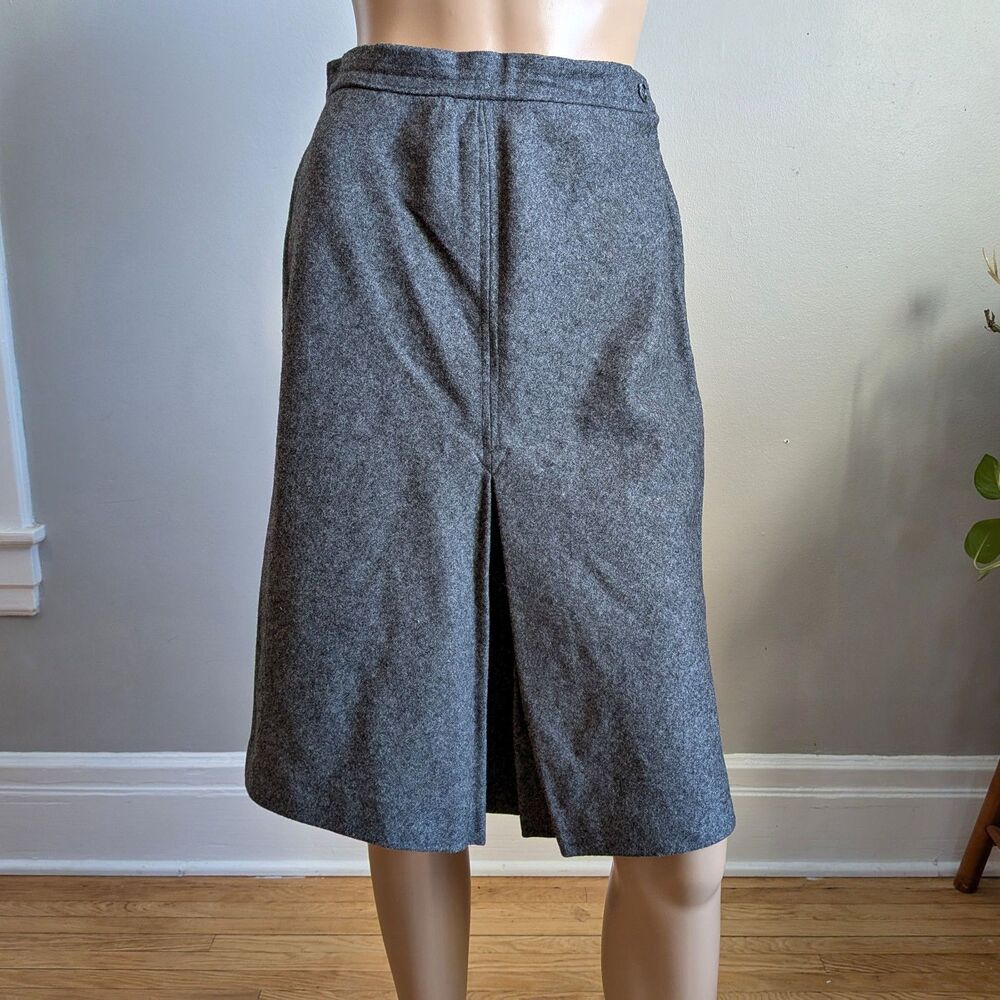 Vintage Gray Knit Midi Skirt Office Work Pleated Flare Size 8